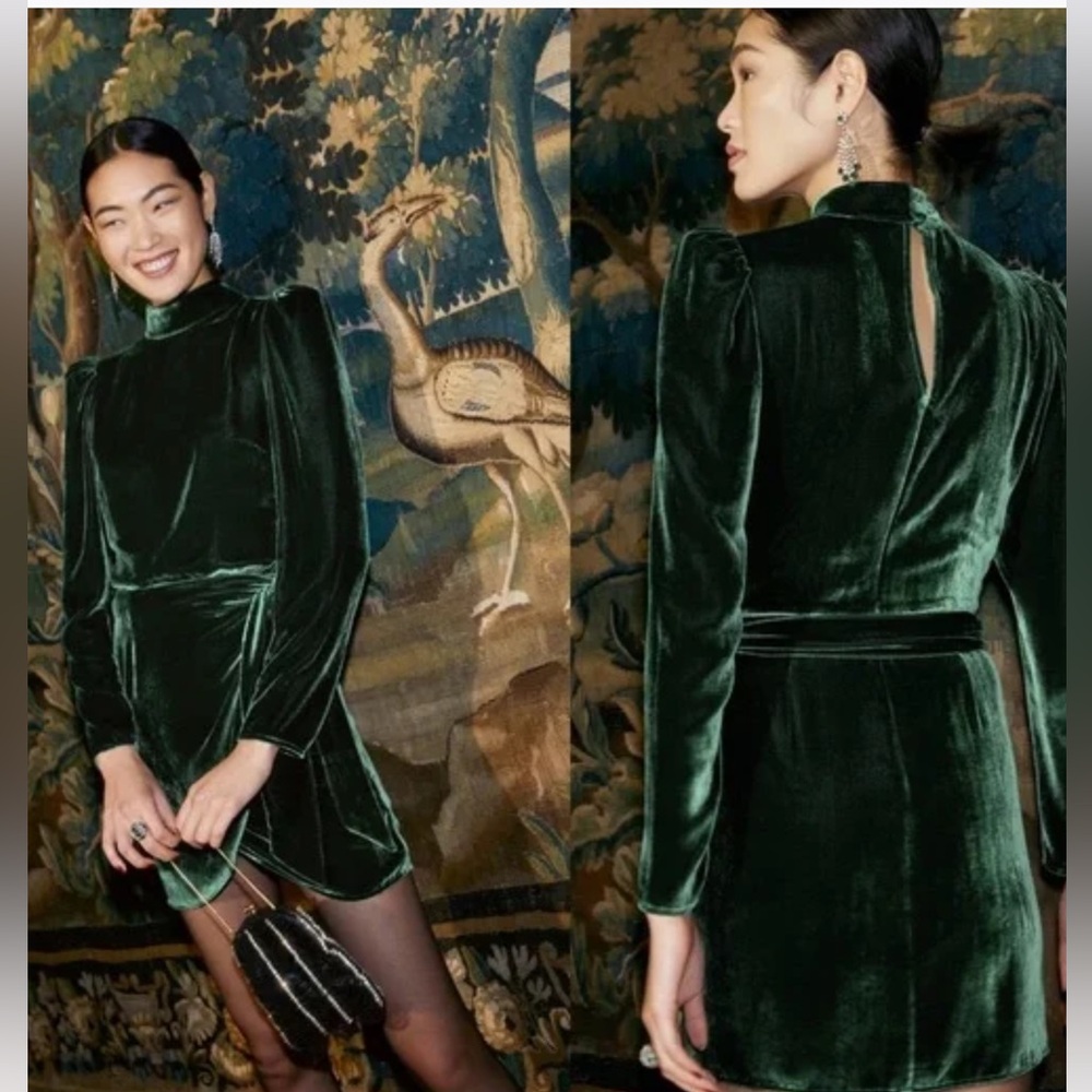 Reformation Green Velvet Mini Dress